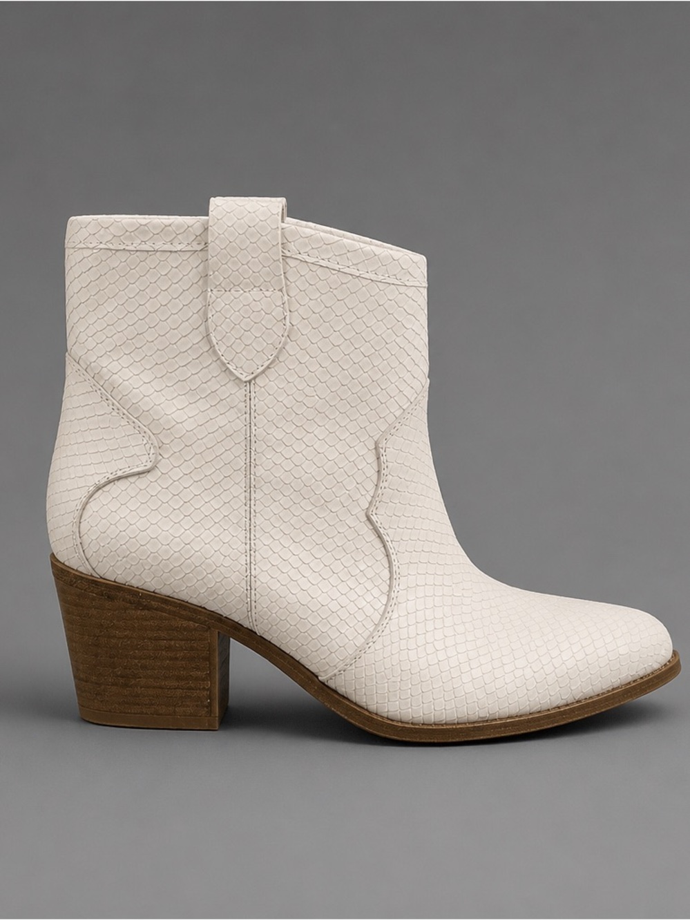 Dirty Laundry Cream Textured Western Ankle Boot with Block Heel